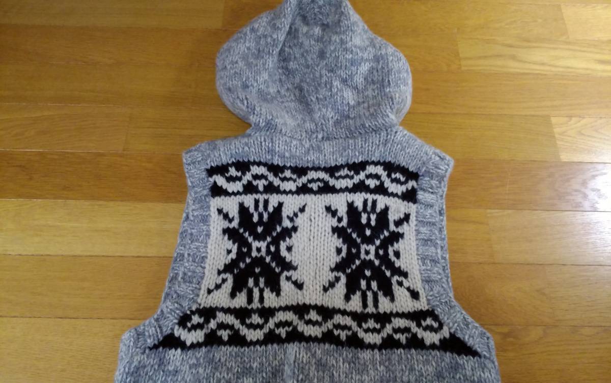 hand made knit ウール セーター フード ベスト 送料1000円～_画像6