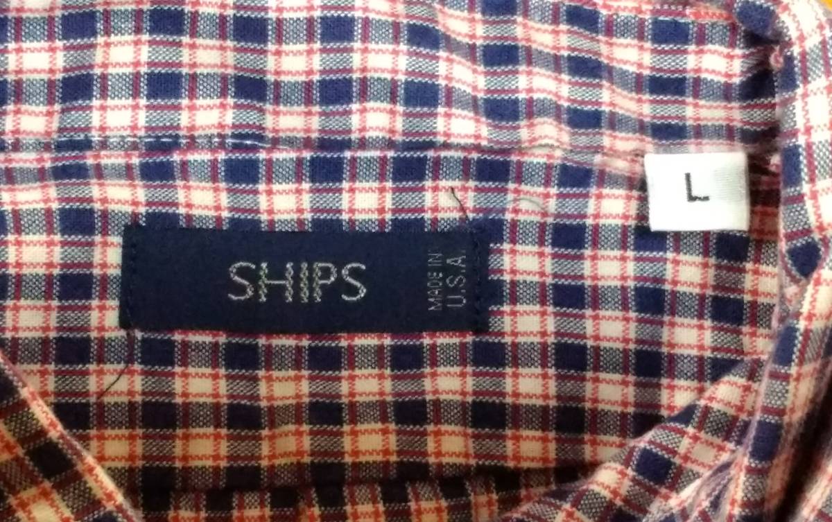 SHIPS シップス 長袖シャツ SIZE:L (USA) 紺 赤 送料510円～_画像7