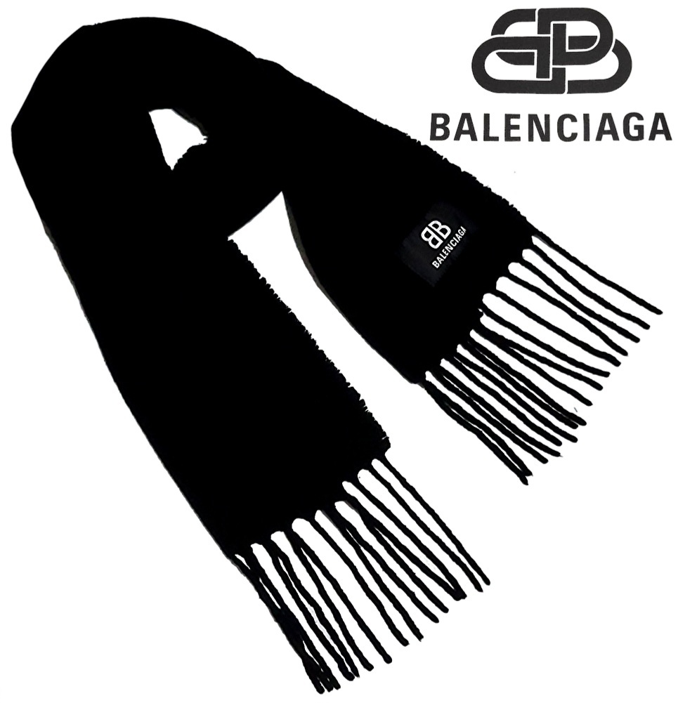 即決 正規品 21AW 定価47,300円 バレンシアガ BALENCIAGA ロゴ フリンジ マフラー 送料無料_画像2