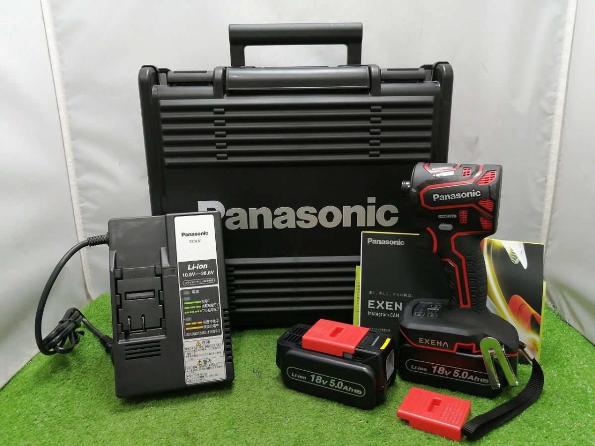 未使用 Panasonic パナソニック 18V/14.4V 充電式インパクトドライバー 18V5Ahバッテリー2個＋充電器 EZ1PD1J18D-R レッド_画像1