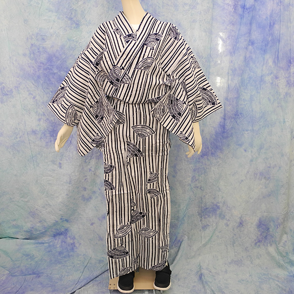 　（191）洗える浴衣　washable　浴衣　藍色　綿100％ cotton　踊り浴衣　 Japanese Kimono 155㎝　61inch 中古　pre-owned_画像1