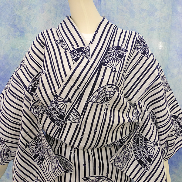 　（191）洗える浴衣　washable　浴衣　藍色　綿100％ cotton　踊り浴衣　 Japanese Kimono 155㎝　61inch 中古　pre-owned_画像2