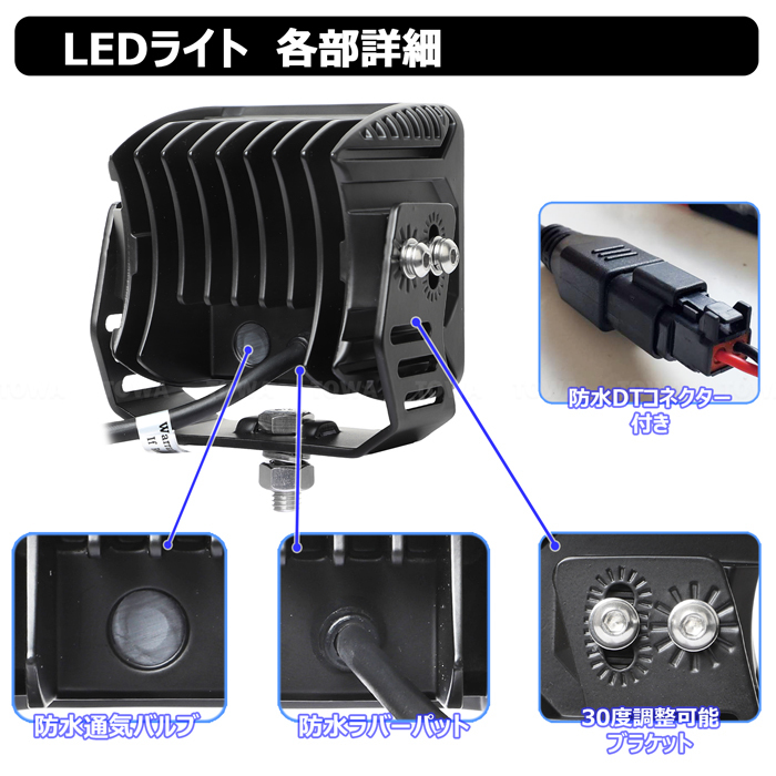 7645-白光 【4個セット】 LED作業灯 ワークライト サーチライト 漁船 45w 重機 トラック 投光器 12v24v バックランプ トラック用 船舶用_画像5