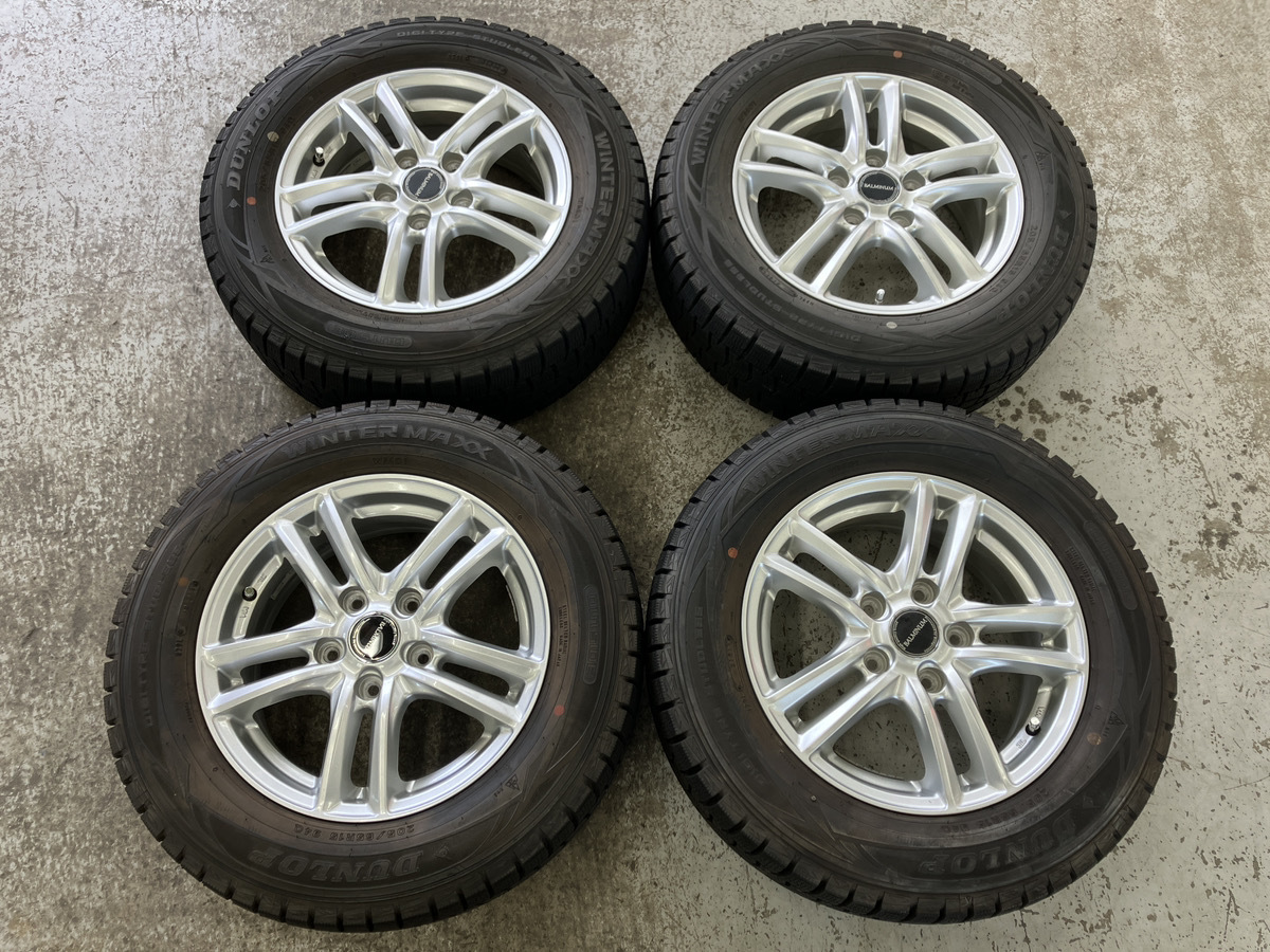 【1円スタート・中古・傷あり】スタッドレスタイヤ アルミホイール 4本 205/65R15 BRIDGESTONE BALMINUM S5 15×6J(+52)PCD100 5穴_画像1