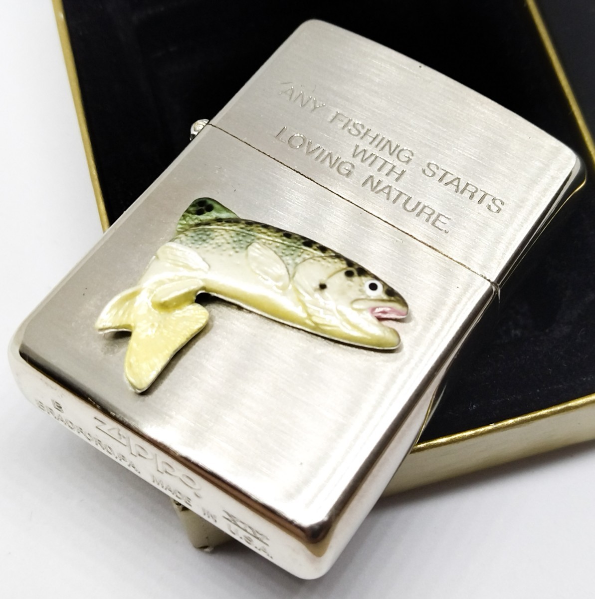 ZIPPO 1998年 立体メタル 魚 Any fishing starts with loving nature 釣り 未使用品_画像1