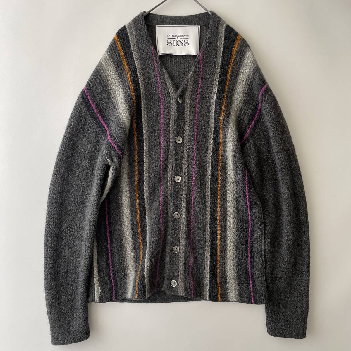 [ beautiful goods ]UNITED ARROWS & SONS size/M (pa) alpaca wool retro multi stripe cardigan knitted sweater V neck sun z