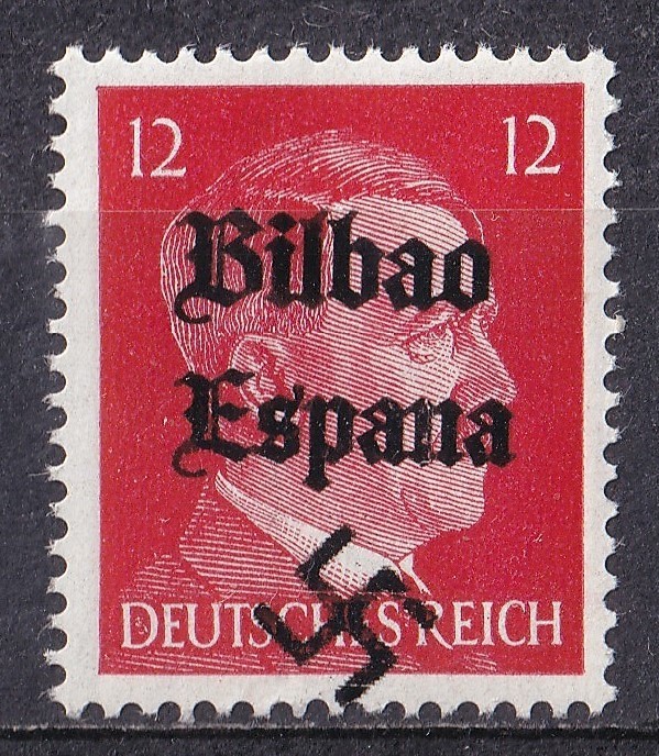 ドイツ第三帝国占領地 普通ヒトラー(Bilbao Espana)加刷切手 12pf_画像1