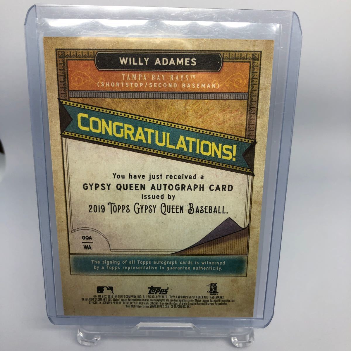 Topps 2019 Gypsy Queen Willy Adames Auto 現Milwaukee Brewers ウィリー・アダメス ミルウォーキー・ブリュワーズ 直筆サイン_画像2