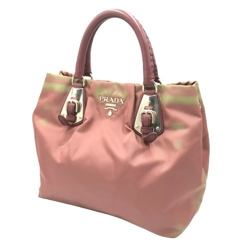 PRADA プラダ ハンドバッグ ナイロン レザーハンドル ピンク系 レディースバッグ fe ABG_画像1