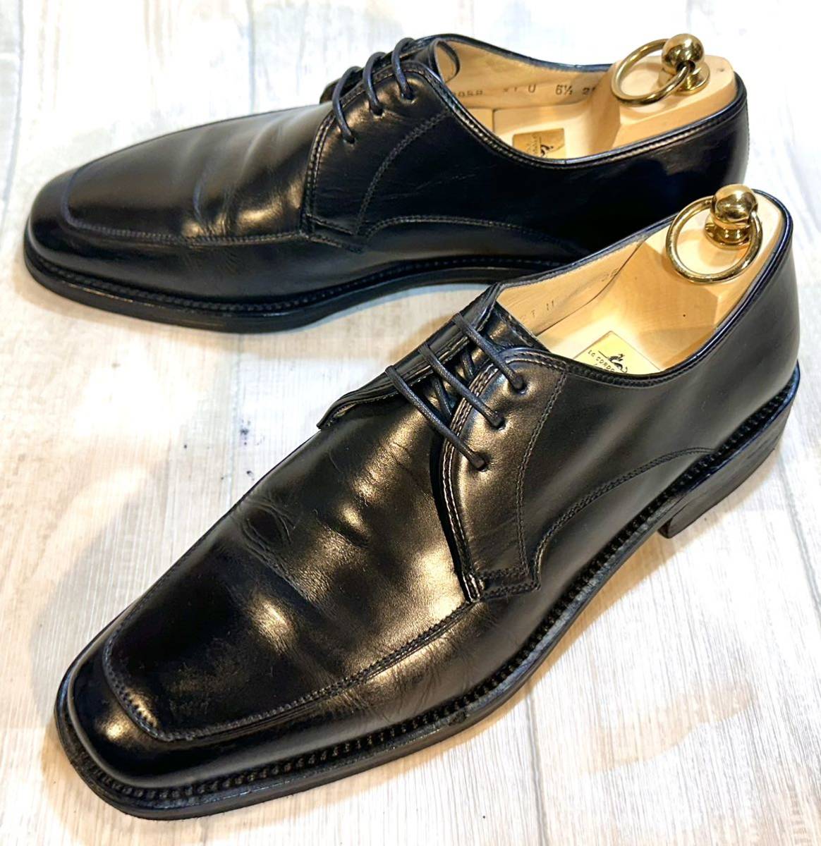 Salvatore Ferragamo フェラガモ◆24.5cm 5.5EE◆Uチップ ダービーシューズ 革靴 レザー 本革 ビジネスシューズ ドレスシューズ ITALY製 黒