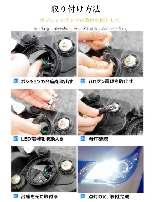 T10 T16 LED バルブ ポジション球 12V 24V ホワイト 白 無極性 キャンセラー内蔵 ウェッジ球 バックランプ球 車検対応 トラック 4個 La58-2_画像5