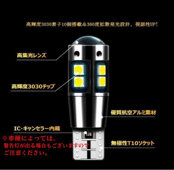 T10 T16 LED バルブ ポジション球 12V 24V ホワイト 白 無極性 キャンセラー内蔵 ウェッジ球 バックランプ球 車検対応 トラック 4個 La58-2_画像2