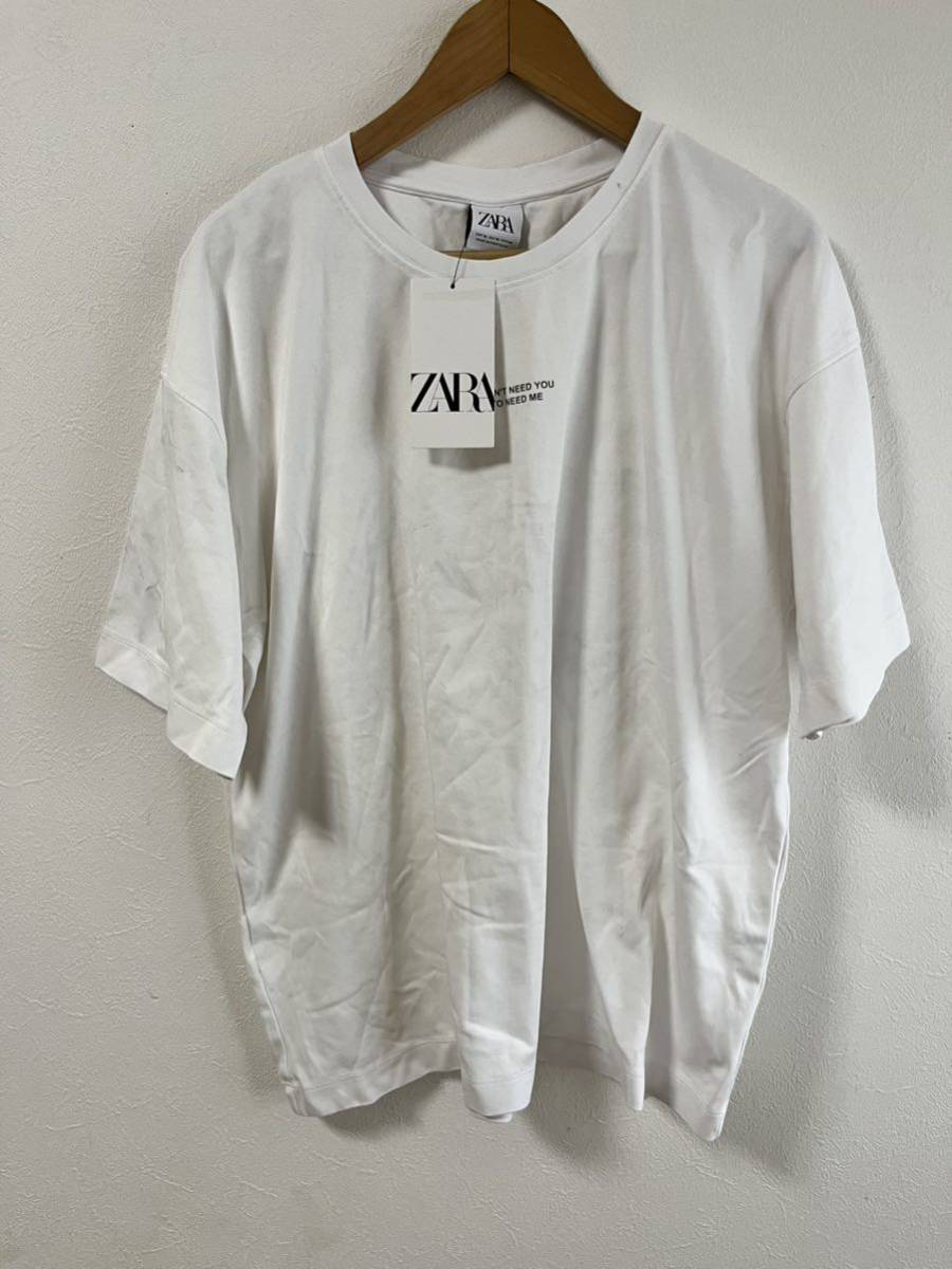 z-39 ZARA ザラ シャツ 半袖 ロゴ ホワイト カットソー XL Tシャツ