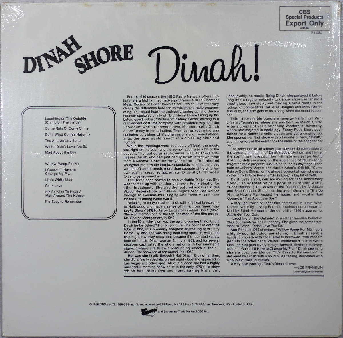 ◆DINAH SHORE/DINAH! (US LP/Sealed)_画像2