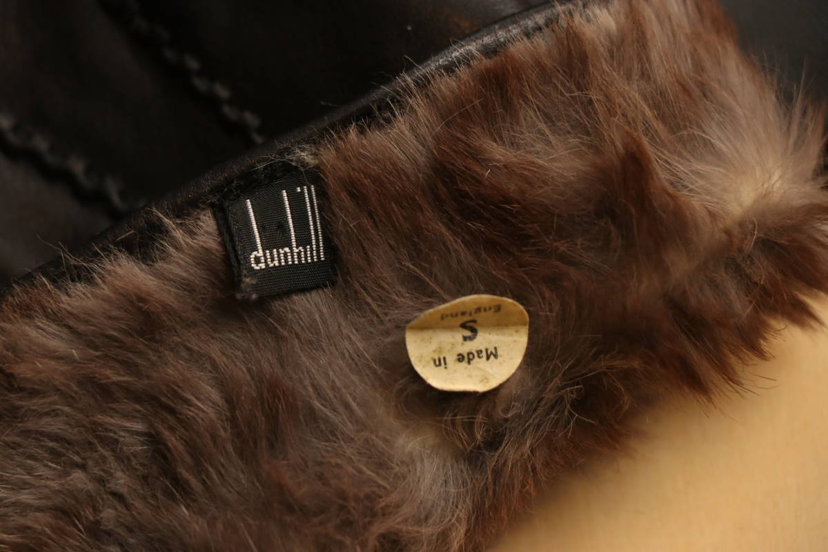 DUNHILL ダンヒル レザーグローブ 英国製 冬物 本革/ラビットファー革手袋 sizeS(日本サイズ M~L程度）ブラック _画像6
