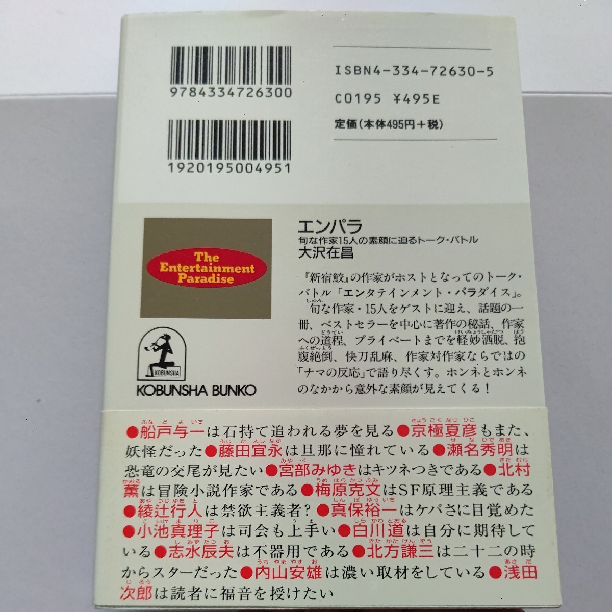 美品 エンパラ　旬な作家１５人の素顔に迫るトーク・バトル 大沢在昌 瀬名秀明 綾辻行人 真保裕一 小池真理子 白川道 志水辰夫 内山安雄他