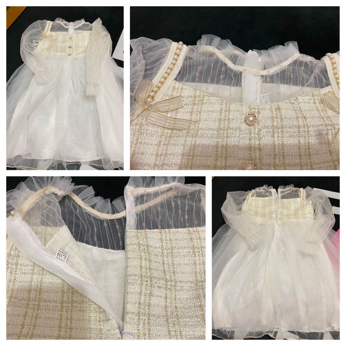 SALE  プリンセス風ドレス　ツイードワンピース 入学式 入園式　ホワイト　150