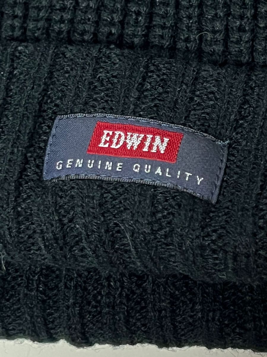 未使用タグ付き EDWIN エドウィン  ニット帽 ビーニー 黒 ニットキャップ Black ロゴ