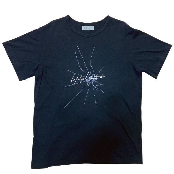 美品 ヨウジヤマモト Yohji Yamamoto プールオム POUR HOMME 刺繍 スパイダー ロゴ 半袖 Tシャツ 2 ブラック