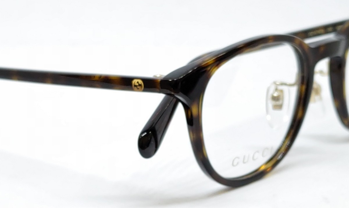 未使用 GUCCI グッチ 眼鏡 メガネ GG1474OJ 002 ボストン セルフレーム ハバナ ブラウンデミ ゴールドロゴ 鼻パット付き _画像3