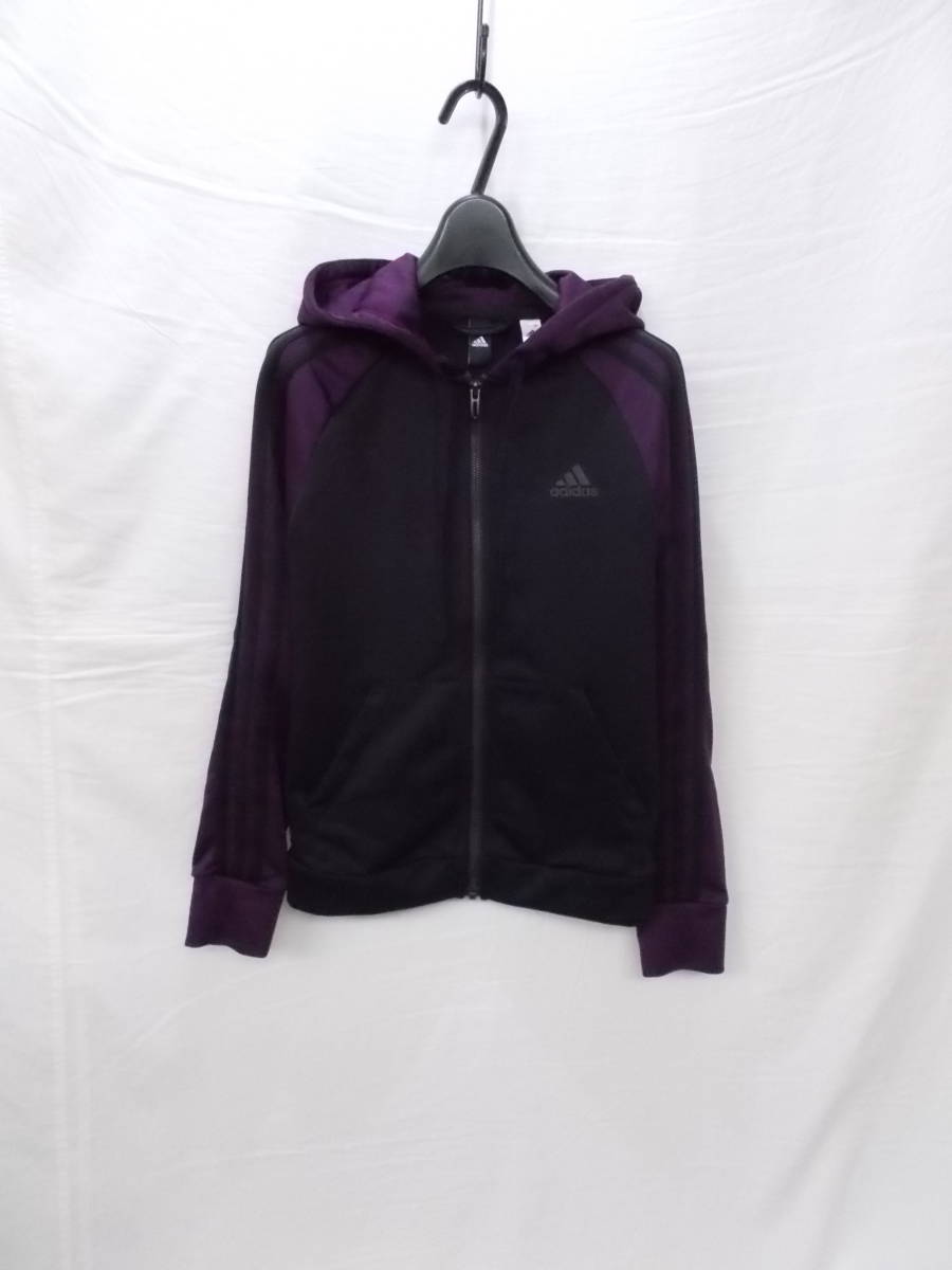 ▼adidas/アディダス▼フルジップパーカー ポリエステル100% ストレッチ/M/黒・紫_画像1