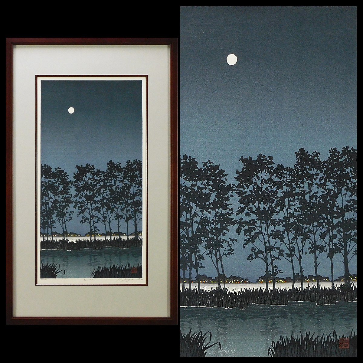 オープニング 大放出セール 夏の月 宮本秋風 木版画 s23110305 個展