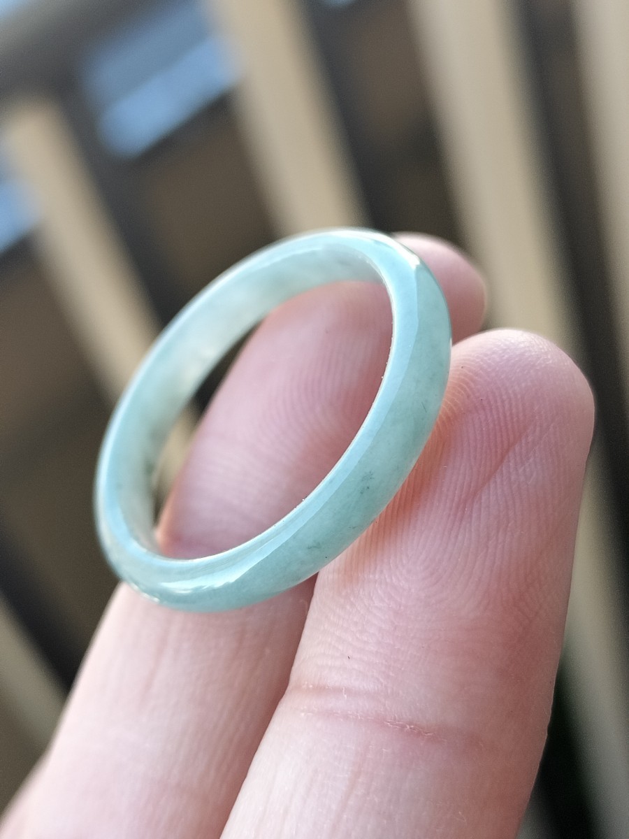 翡翠（A）　氷藍水翡翠　天然石　高品質細身　リング　指輪　男女兼用　19号_画像1
