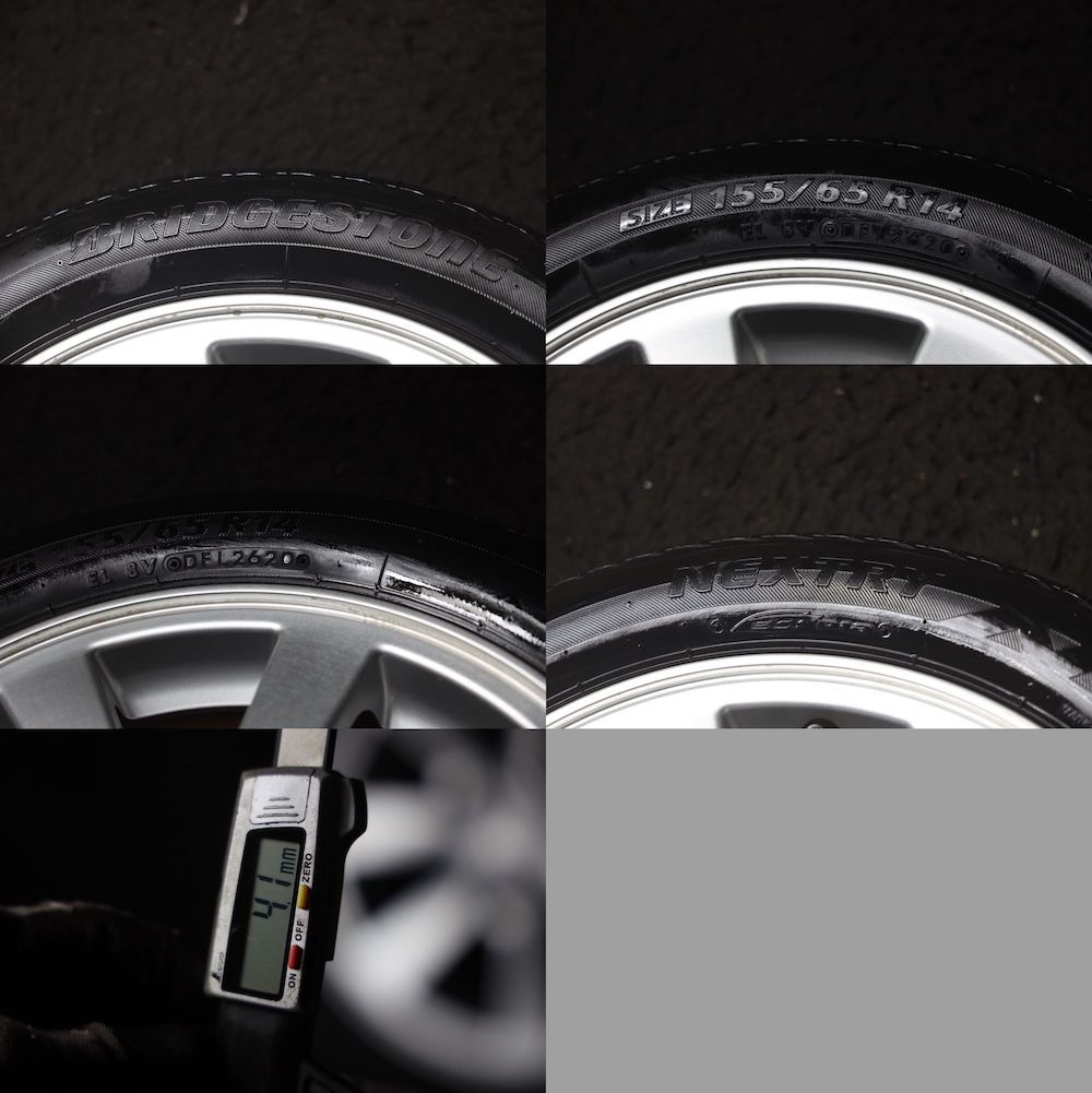 ★バリ山 155/65R14 ダイハツ純正アルミ BRIDGESTONE 2020年製 4本SET ハイゼットウェイクエッセソニカタントムーヴMRワゴンRスペーシア _画像7