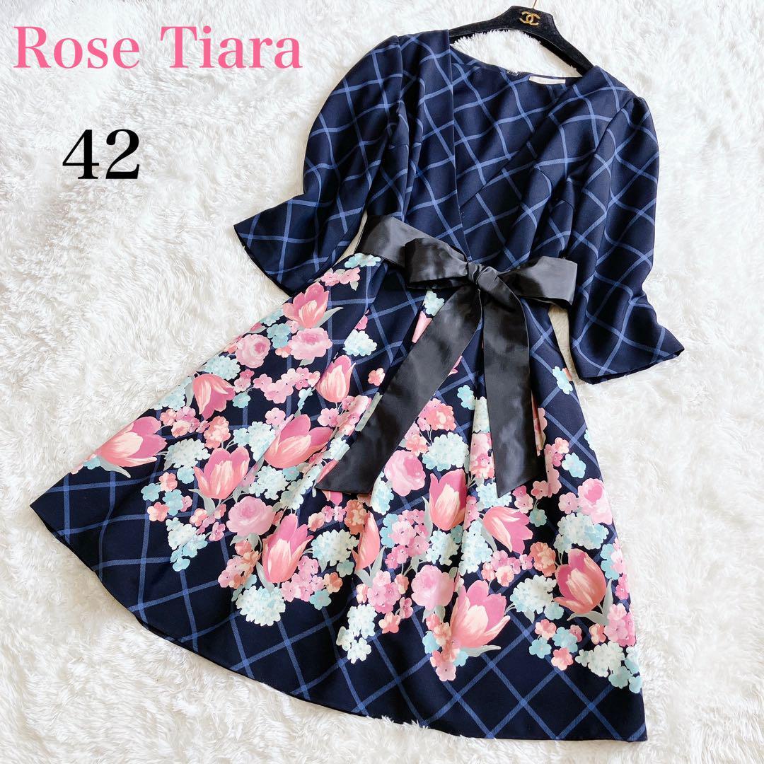 極美品 Rose Tiara ローズティアラ ワンピース 42 2L 大きいサイズ 