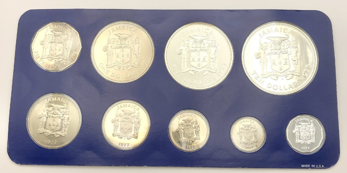 1977年度 ジャマイカ公式法貨 プルーフ・セット 9種／ケース 縦10.5㎝×横20.5㎝×高さ2㎝の画像3