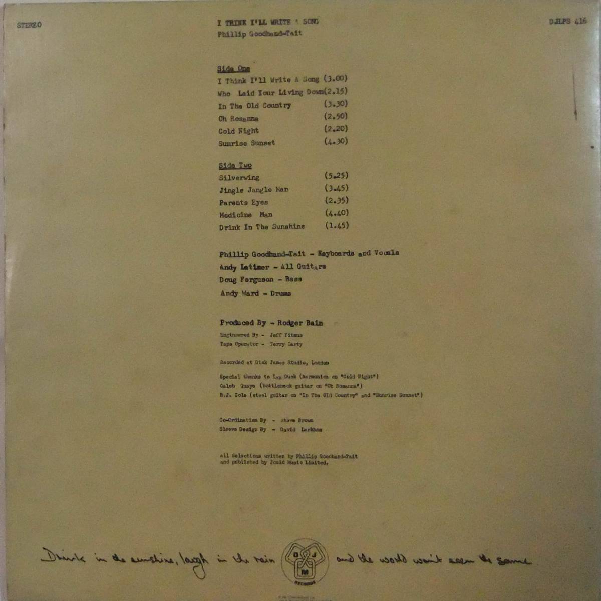 Phillip Goodhand-Tait / I Think I'll Write A Song / '71UK DJM Records / 見開き / Camelメンバー参加 / 初盤オリジナル / 英国SSW名盤の画像2