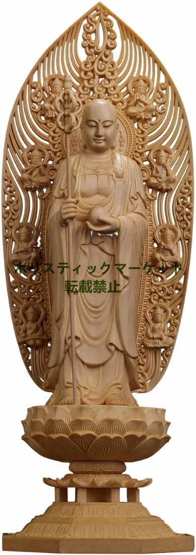 新品推薦 地蔵菩薩立像 総檜材 木彫仏像 仏教美術 精密細工 仏師で仕上げ品 高さ43cm_画像1