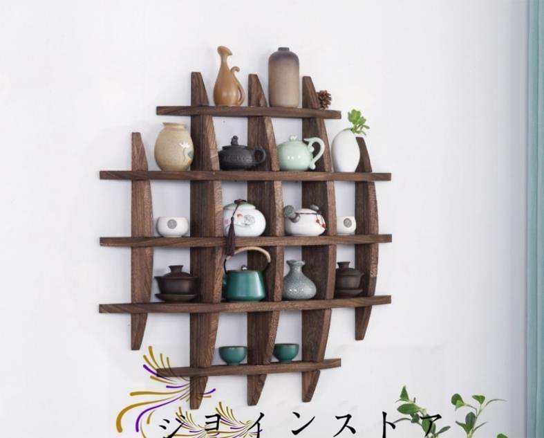 人気美品★ 日式 茶碗ラック 茶器展示棚 ソリッド・ウッド 茶道 置物台 材質 桐の木 モダン 茶具収納棚 壁掛け_画像2