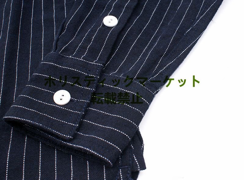 ヴィンテージ ワーク コットンピンストライプデニム長袖シャツ　ダンガリーアメカジ レトロwork shirt　ＸＳ～XL　ブルー_画像6