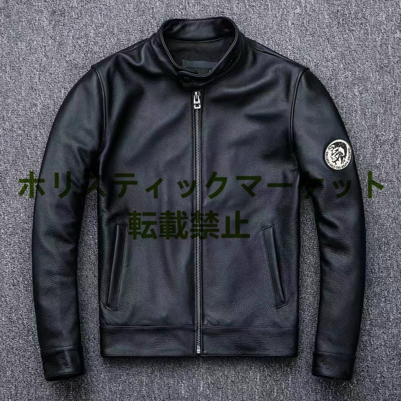 極美品★牛革 レザージャケット スリム バイカー スタンドカラー レザージャケット ショートジャケッS～5XL_画像1