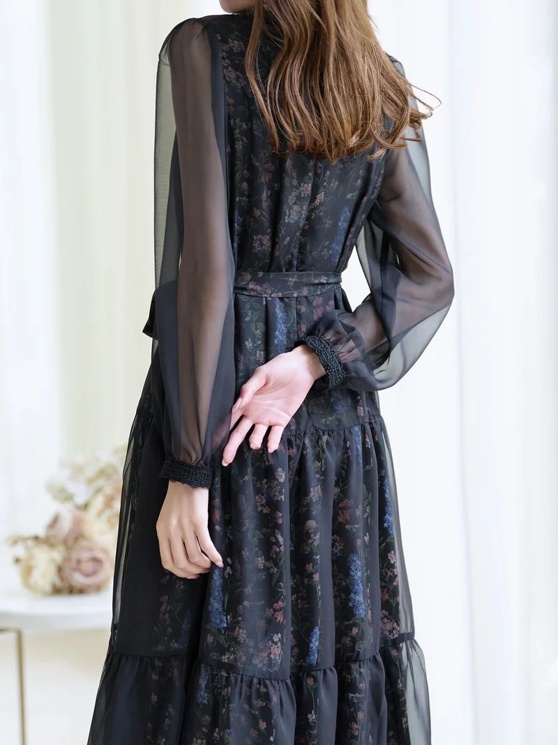 エミリアウィズ 花柄シフォンロングワンピース ブラック S しゃ エミリアウィズ 花柄シフォンロングワンピース ブラック S しゃ