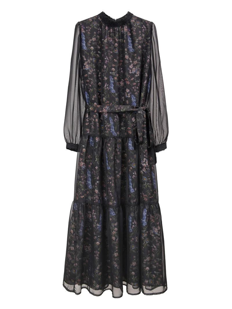 エミリアウィズ 花柄シフォンロングワンピース ブラック S しゃ エミリアウィズ 花柄シフォンロングワンピース ブラック S しゃ