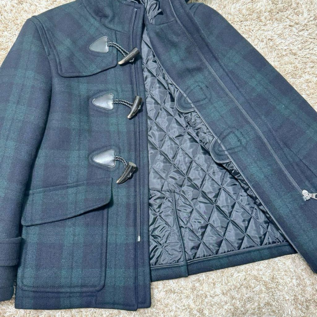 美品★ BURBERRY BLACKLABEL バーバリーブラックレーベル ダッフルコート ブラックウォッチ チェック ウール ブラック グリーン_画像3