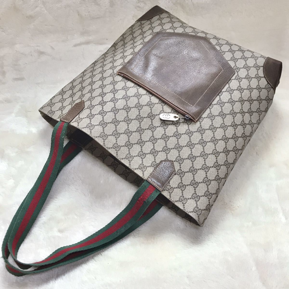 GUCCI オールドグッチ 大容量 GG柄 PVC トートバッグ ショルダー