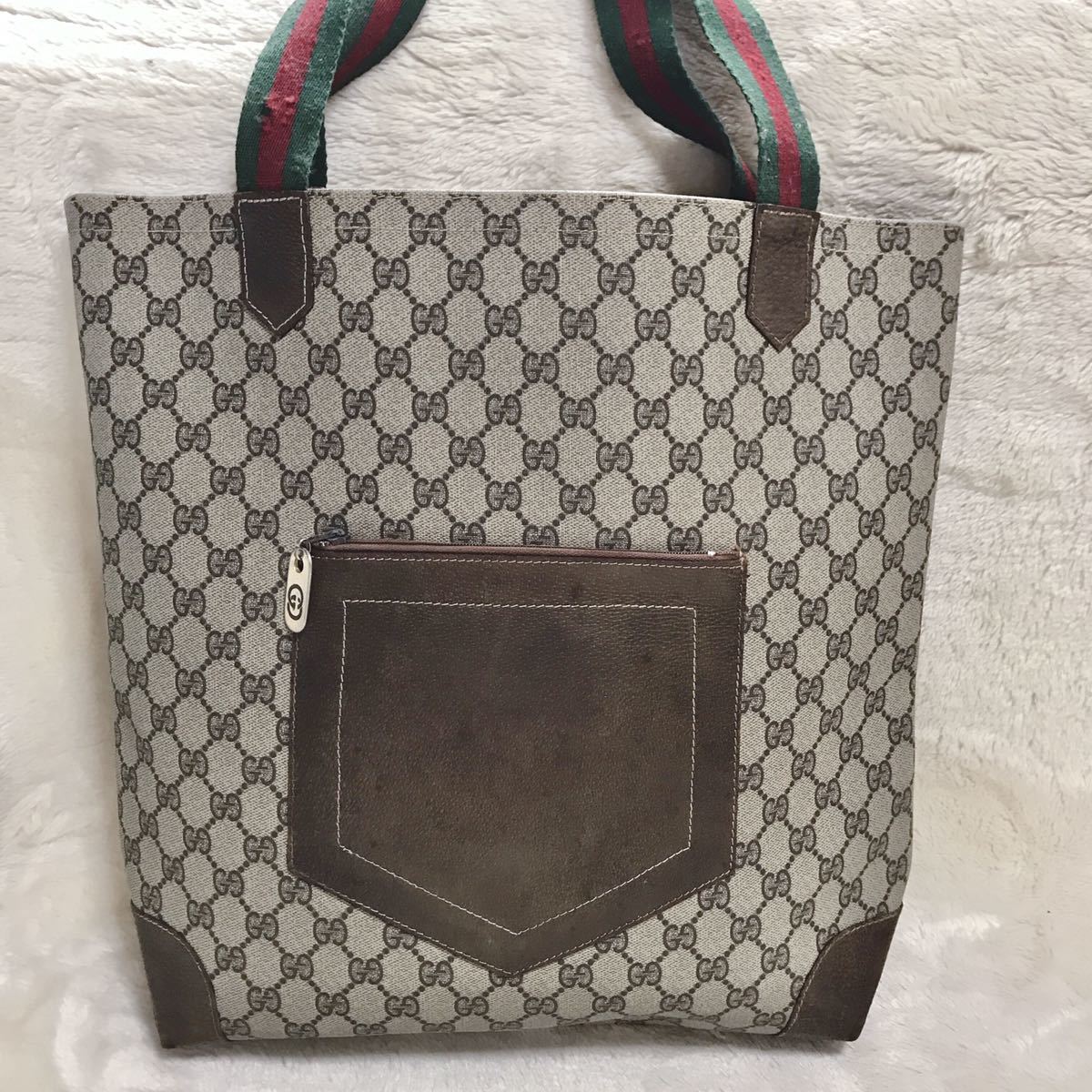 GUCCI オールドグッチ 大容量 GG柄 PVC トートバッグ ショルダー シェリーライン ヴィンテージ