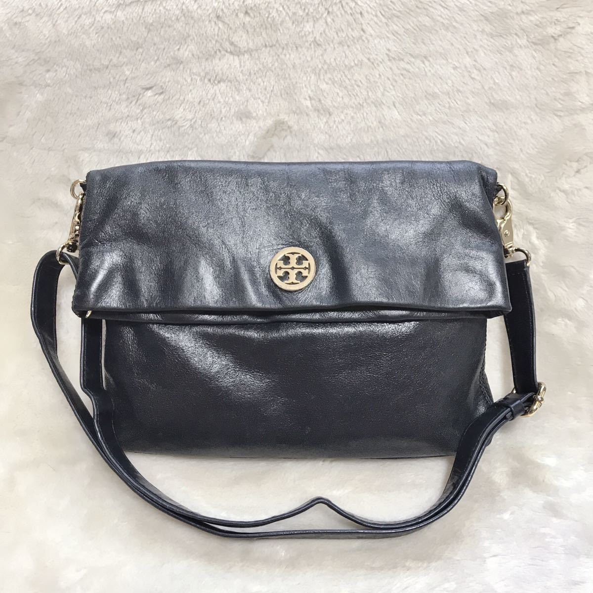 美品 トリーバーチ 2way オールレザー ショルダーバッグ クラッチバッグ 黒 Tory Burch セカンドバッグ