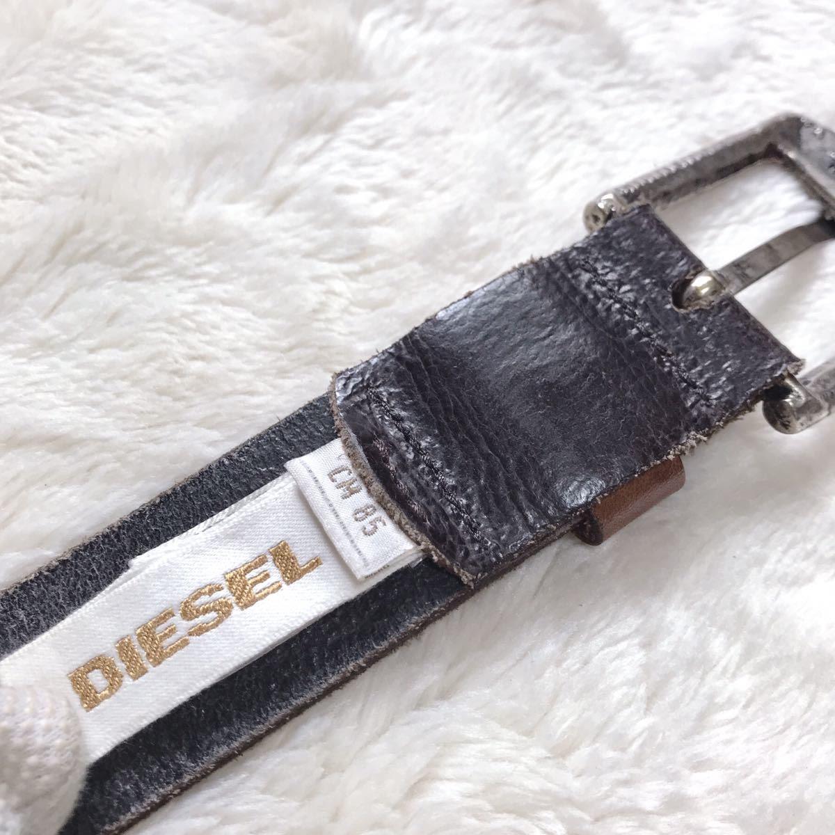 DIESEL ディーゼル ロゴ バックル レザー ベルト 本革 シルバー _画像6