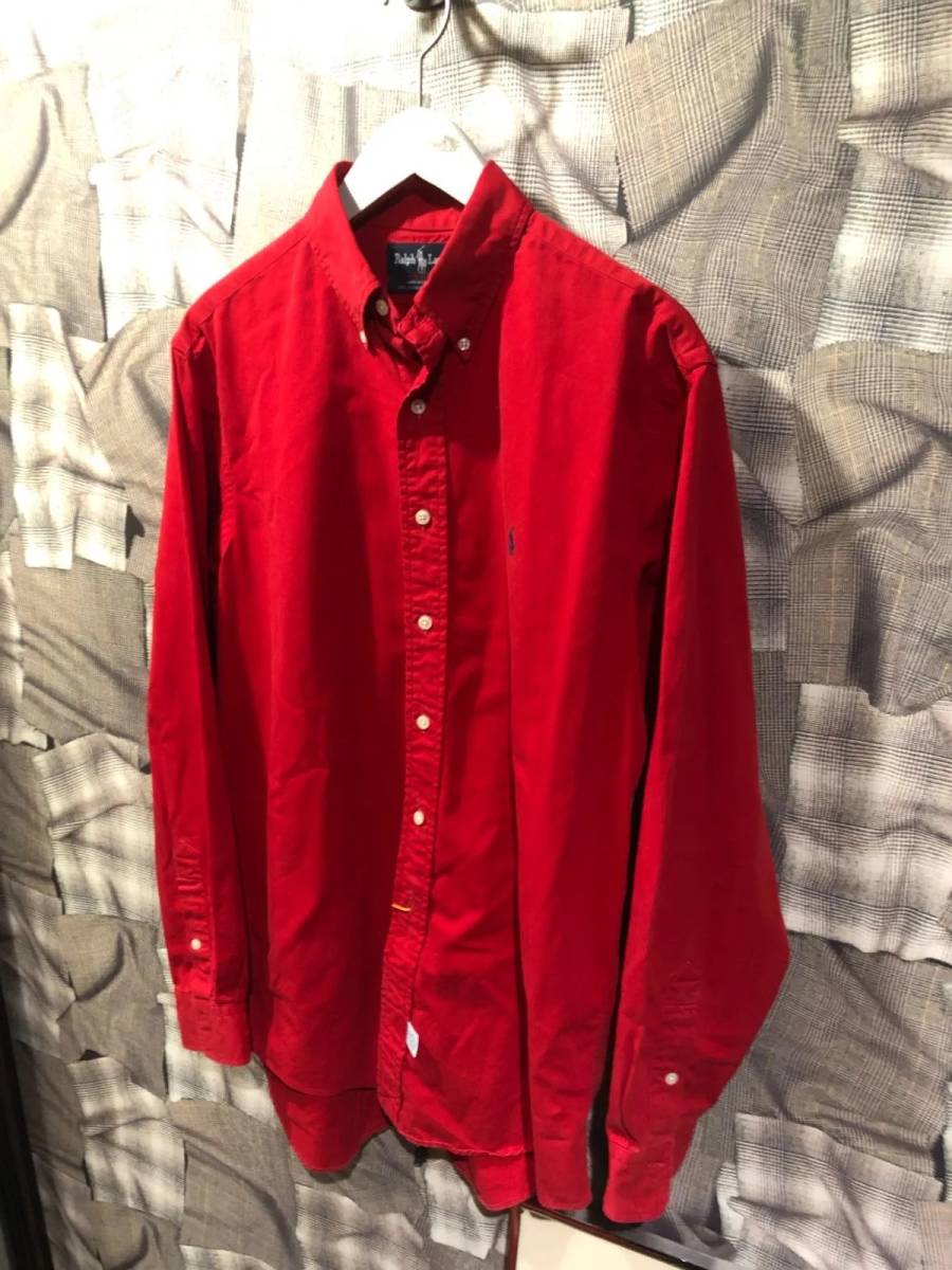 ９０年代　９０’S アメリカ製　USA製 Ralph Lauren ラルフローレン　made in usa 長袖シャツ サイズL レッド　FK_画像1