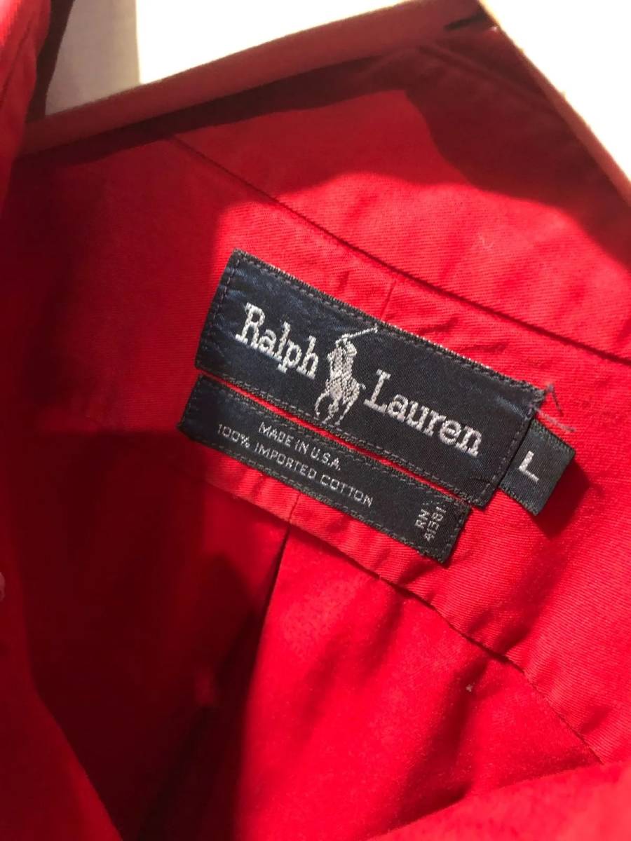 ９０年代　９０’S アメリカ製　USA製 Ralph Lauren ラルフローレン　made in usa 長袖シャツ サイズL レッド　FK_画像4