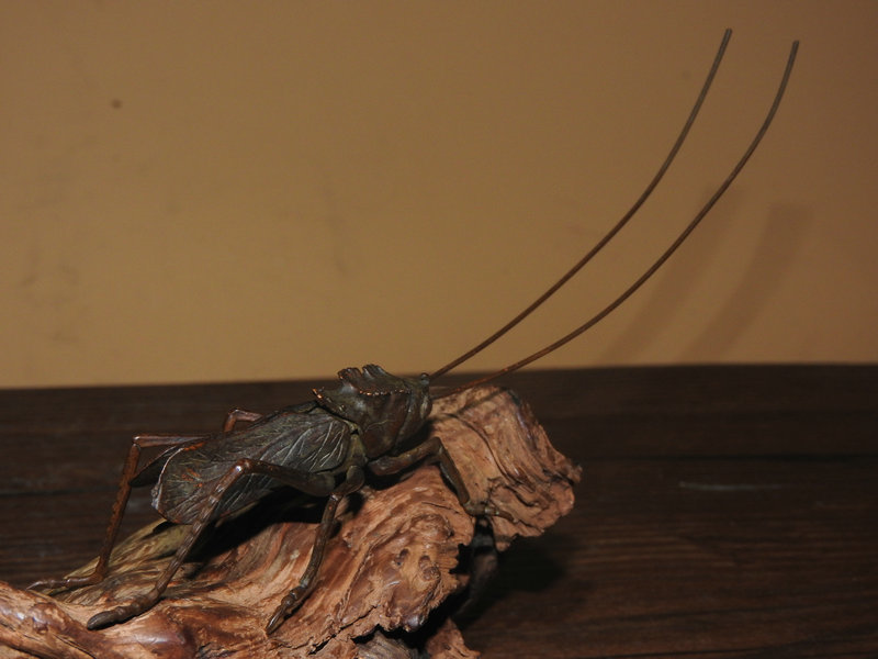 私人收藏紫銅蟋蟀形棕色格雷西裝飾獎項物品時代罕見 原文:民間収集 紫銅製 コオロギ形 茶寵 置物 賞物 時代物 希少
