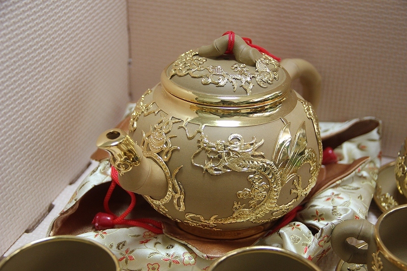 陶器製 宜興 中国茶 ポット と カップ 6客 セット 検索 龍 ドラゴン テーブル グッズ_画像2