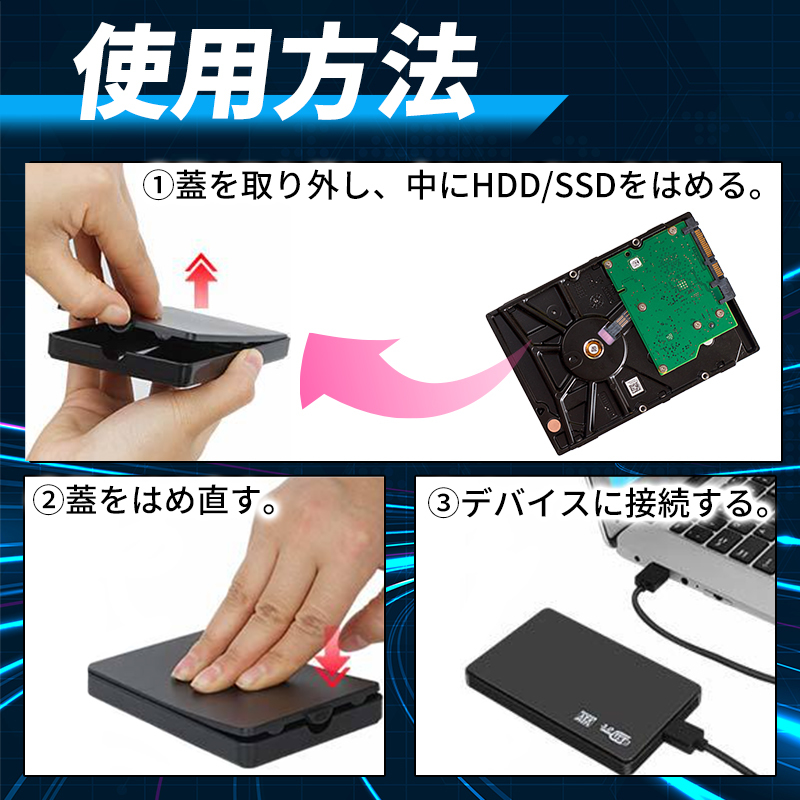 2.5インチ HDD SSD 外付けケース USB3.0 SATA 2個セット プラスチック ハードディスク 5Gbps 高速データ転送 UASP対応 4TB 電源不要_画像4