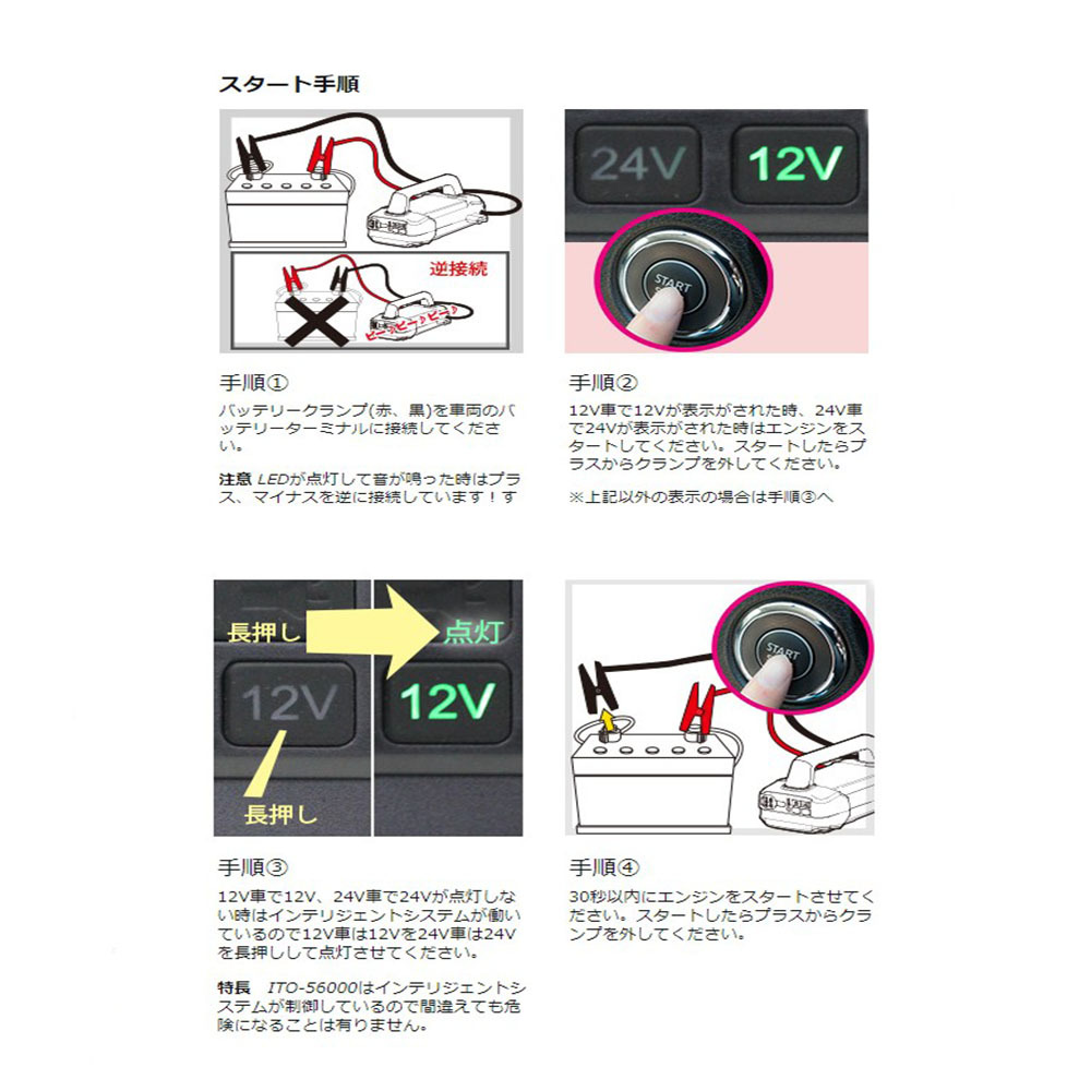 人気沸騰中！ 大容量 1年保証 ITO 56000ｍAh マルチ ジャンプスターター AI 自動判別 12V 24V 対応 リチウム バッテリー 保護回路 L1642_画像9