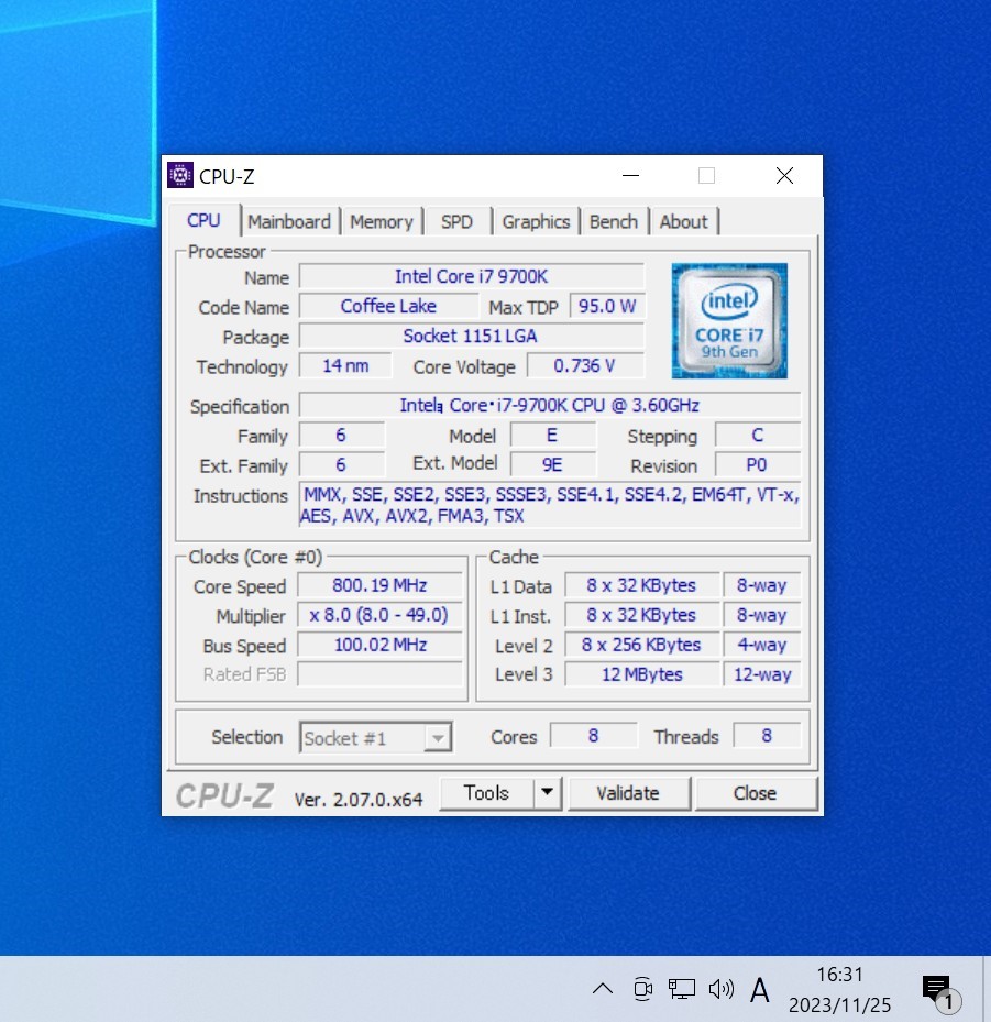 CPU Intel Core i7 9700K 3.6GHz 8コア8スレッド CoffeeLake PCパーツ インテル 動作確認済み_画像3