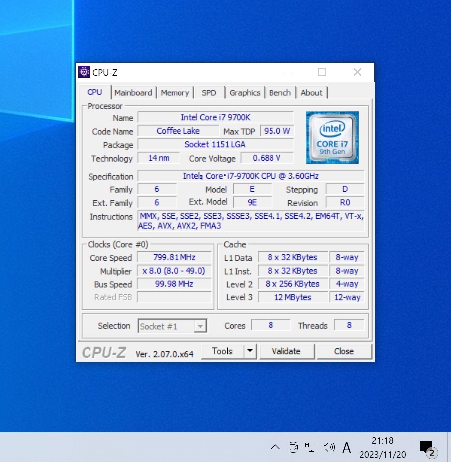 CPU Intel Core i7 9700K 3.6GHz 8コア8スレッド CoffeeLake PCパーツ インテル 動作確認済み (2)_画像3